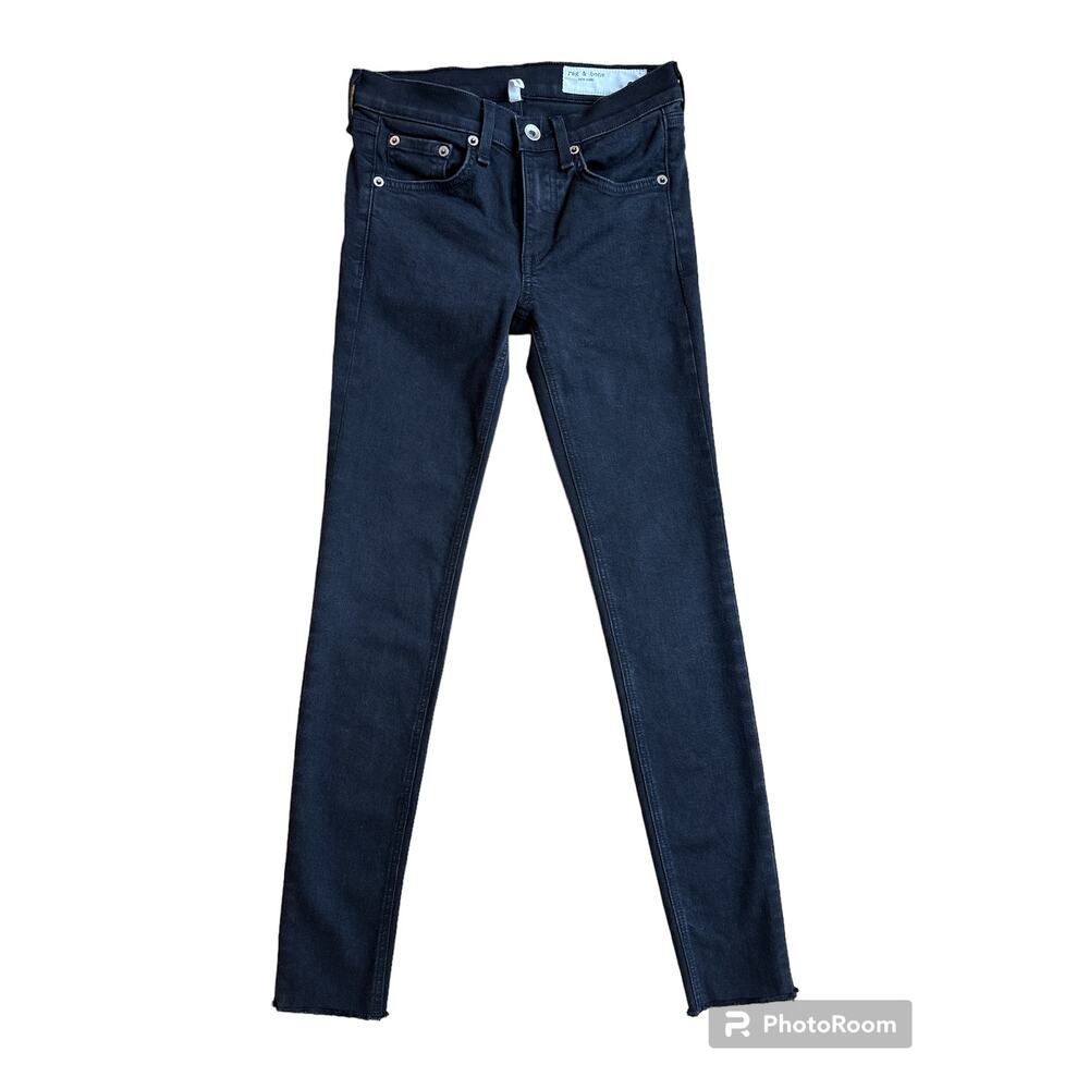 Rag & Bone Ankle Skinny Jeans Raw Hem Size 24 Black Stretch